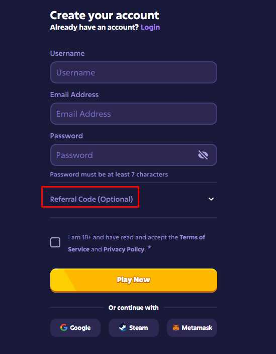 Roobet referral code field
